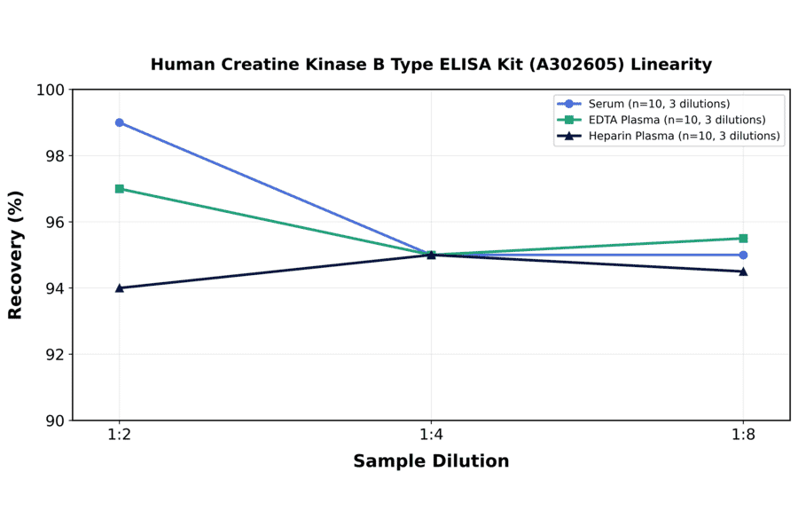 Linearity - Human Creatine Kinase B Type ELISA Kit (A302605) - Antibodies.com