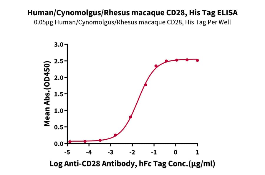 Standard Curve - Recombinant Human/Cynomolgus/Rhesus-macaque CD28 Protein (N-terminal His and Avi Tag) (A330292) - Antibodies.com