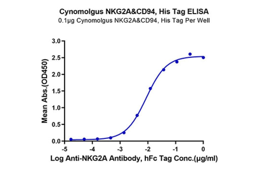 Standard Curve - Recombinant Cynomolgus macaque NKG2A + KLRD1 Protein (C-terminal His and Flag Tag) (A331770) - Antibodies.com