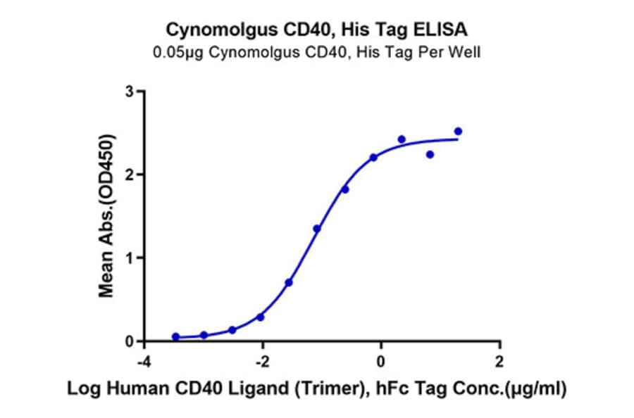 Standard Curve - Recombinant Cynomolgus macaque CD40 Protein (C-terminal His Tag) (A331899) - Antibodies.com