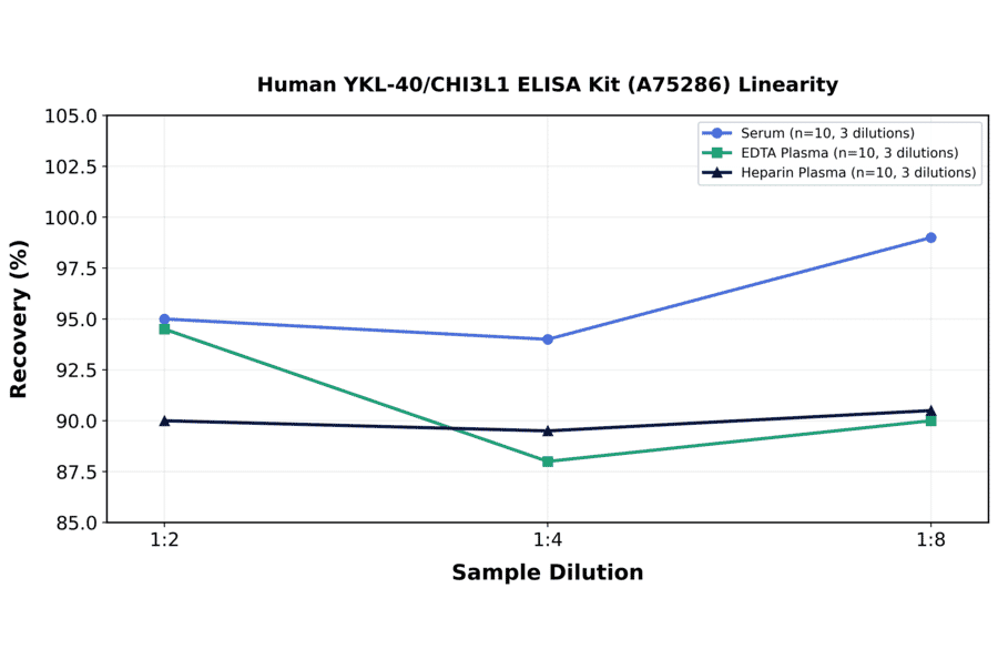Linearity - Human YKL-40/CHI3L1 ELISA Kit (A75286) - Antibodies.com